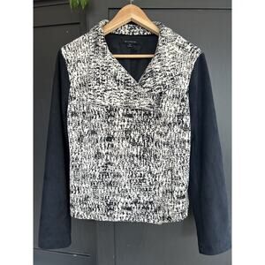 H by Halston Moto Jacket Womens Black White Asymmetrical Faux Suede Size 12